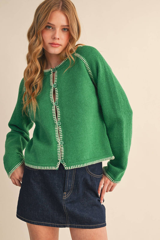CONTRAST BLANKET STITCH SWEATER CARDIGAN