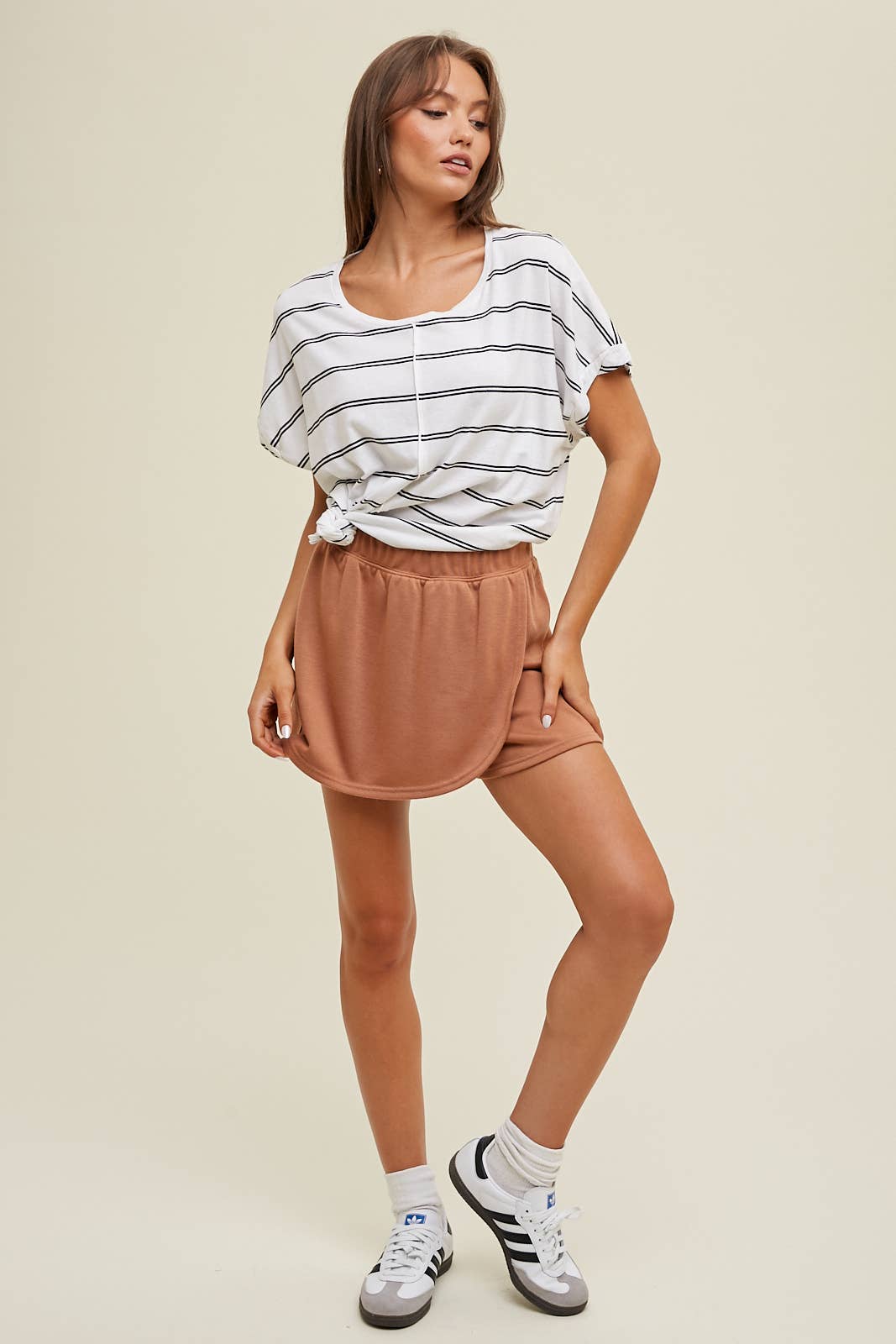 Larissa STRIPED COTTON KNIT TOP WITH TWIST CUFF DETAIL