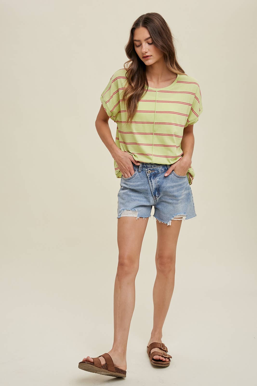 Larissa STRIPED COTTON KNIT TOP WITH TWIST CUFF DETAIL