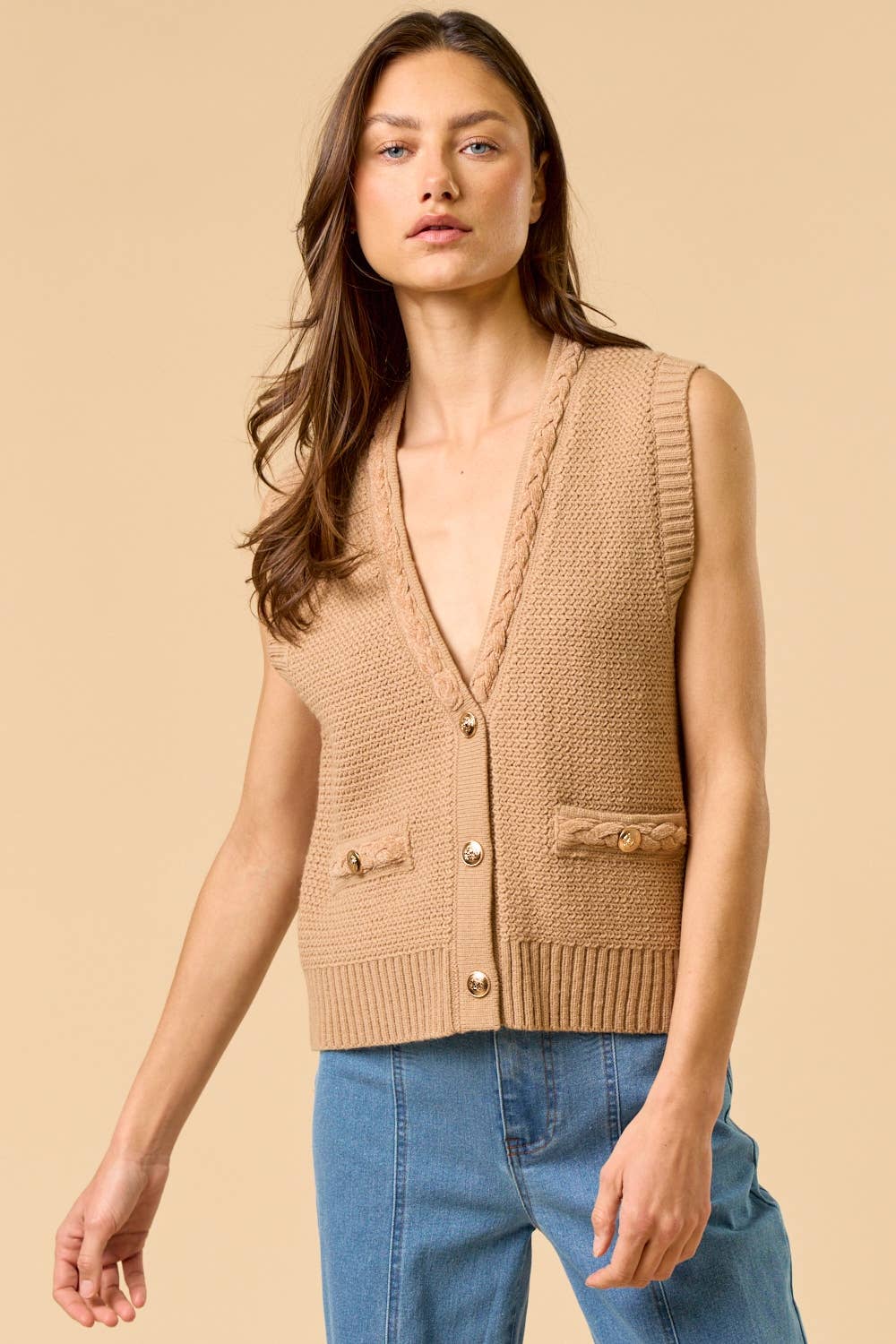 Gold Button Down Sweater Vest