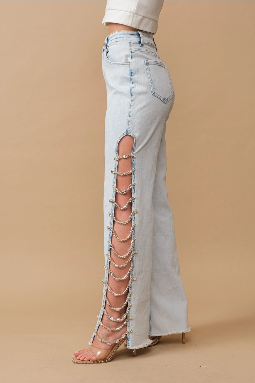 Jewel Trim Cut-Out Jeans