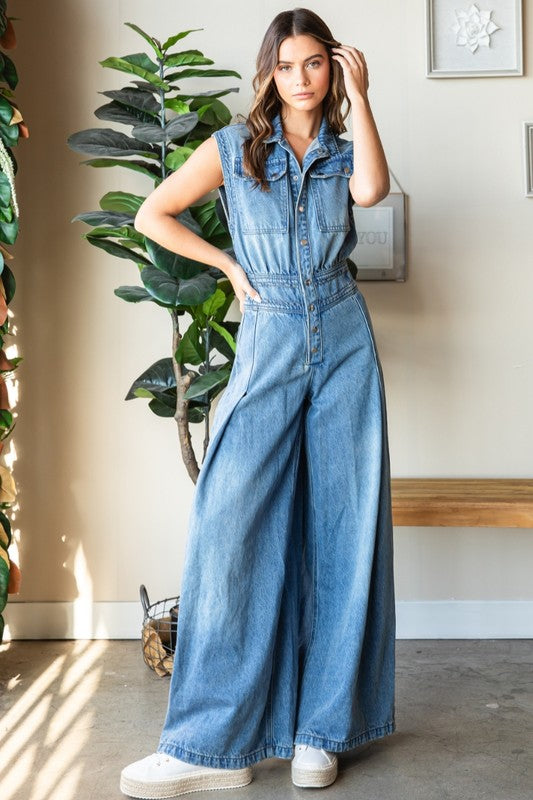 Holly Wide Leg Denim Jumpsuit