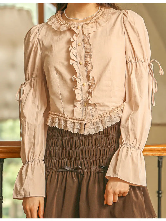 Cottagecore Lace Trimmed Blouse
