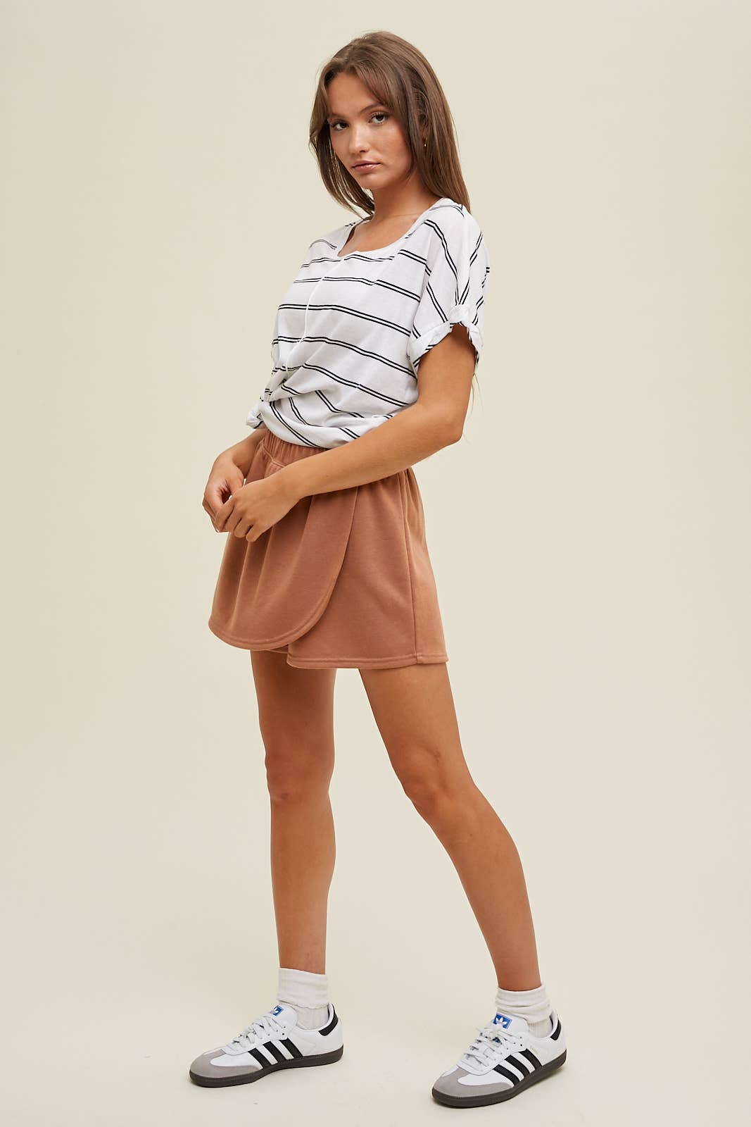 Larissa STRIPED COTTON KNIT TOP WITH TWIST CUFF DETAIL