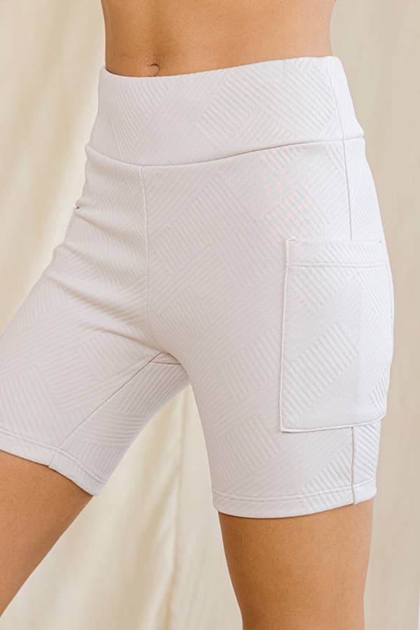 Paulina Textured High Rise Bike Shorts With Pocket