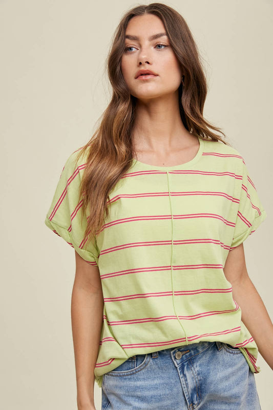 Larissa STRIPED COTTON KNIT TOP WITH TWIST CUFF DETAIL