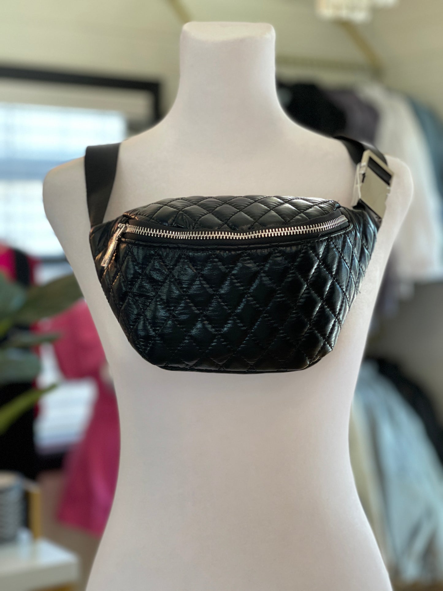 Black Basketweave Belt Bag