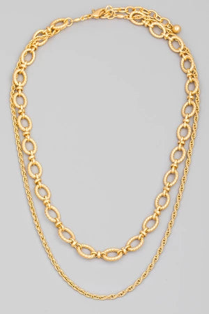 Layered Oval Rope Chain Link Necklace