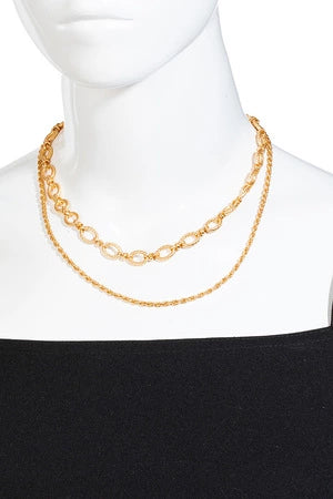 Layered Oval Rope Chain Link Necklace