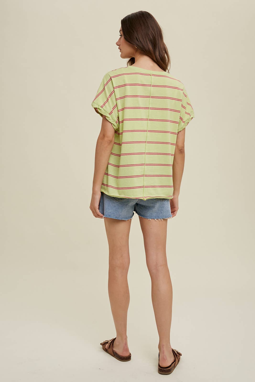 Larissa STRIPED COTTON KNIT TOP WITH TWIST CUFF DETAIL