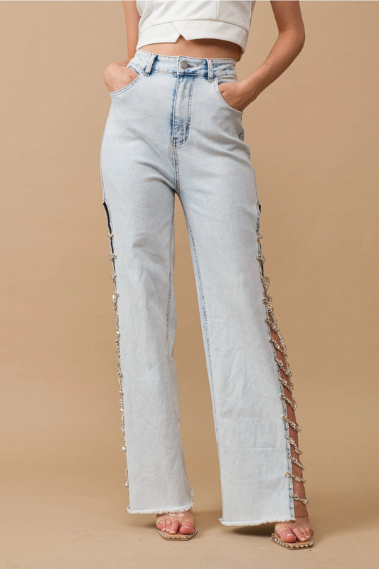 Jewel Trim Cut-Out Jeans