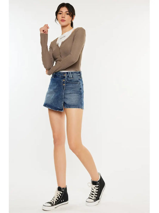 Button Front Jean Skort