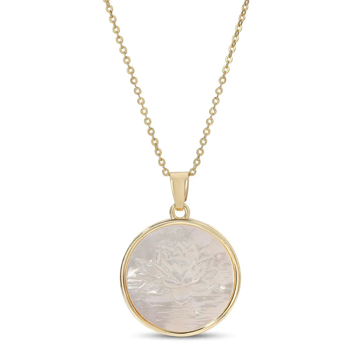 Lotus Blossom Etched Shell Pendant Necklace