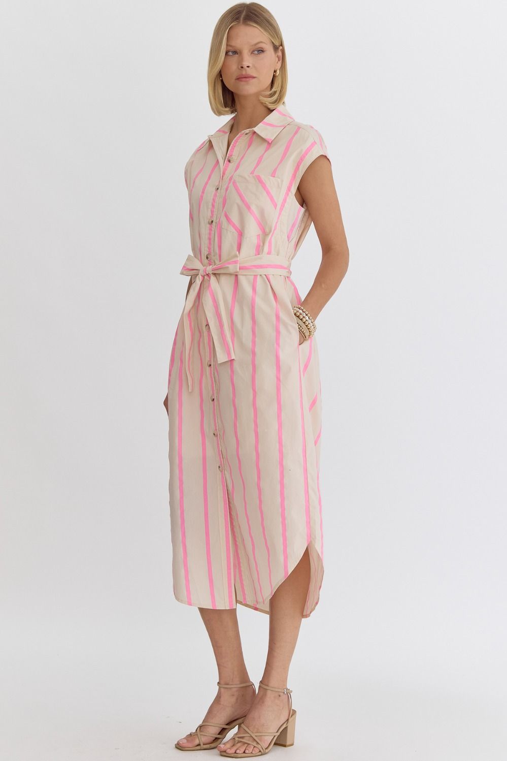 Jill Striped Tie Midi Shirt Dress