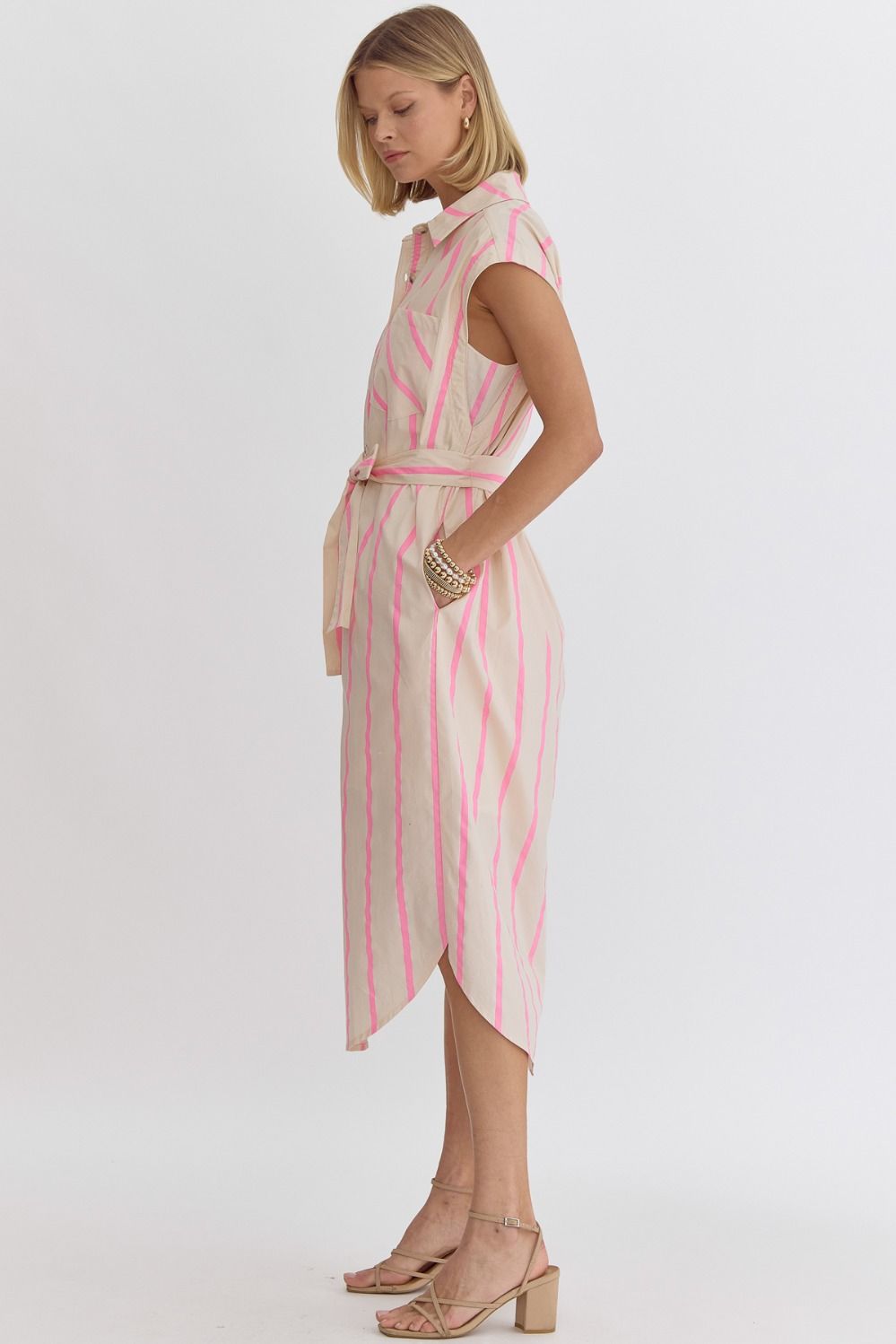 Jill Striped Tie Midi Shirt Dress