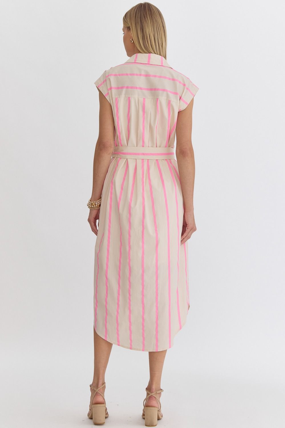 Jill Striped Tie Midi Shirt Dress