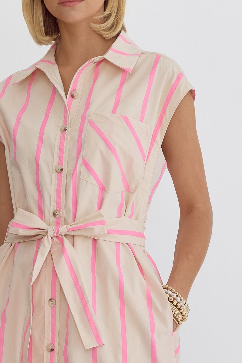 Jill Striped Tie Midi Shirt Dress