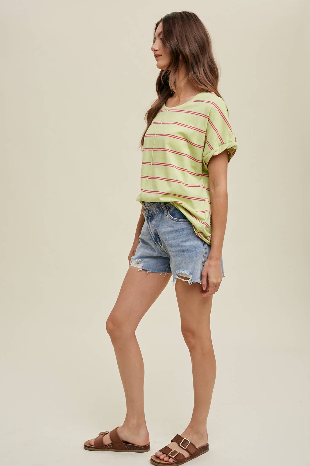 Larissa STRIPED COTTON KNIT TOP WITH TWIST CUFF DETAIL